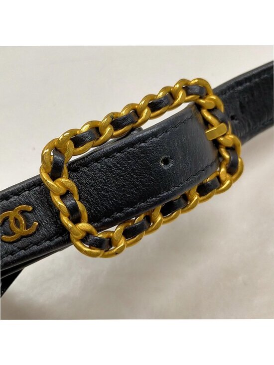 Authentic Chanel Chain Belt Black Leather Gold CC Logo Waist Belt Vintage Luxury main image 3